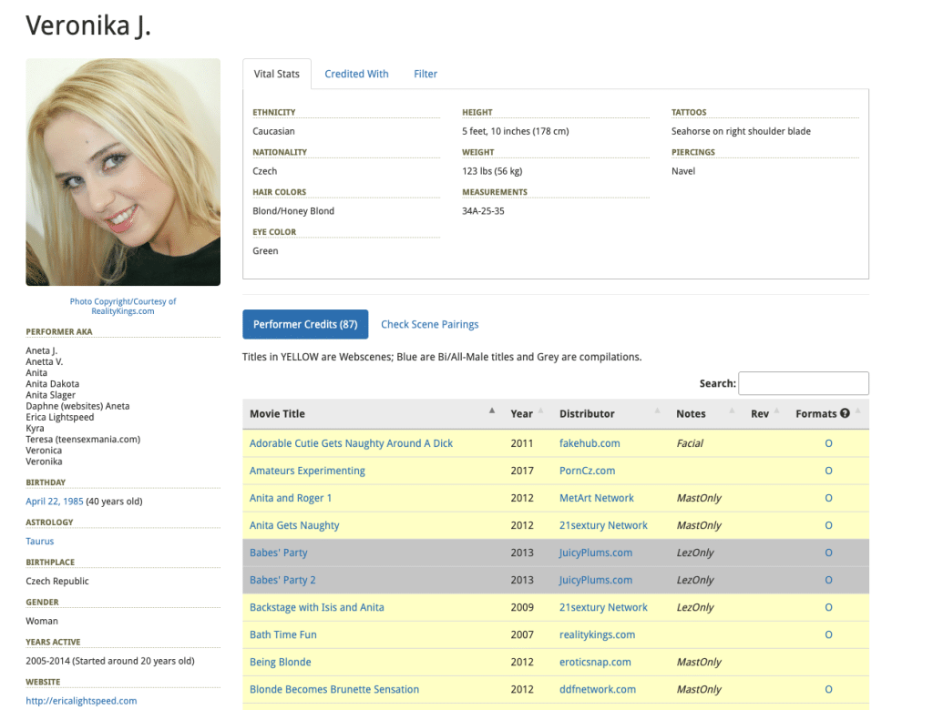 IAFD Performer Screenshot